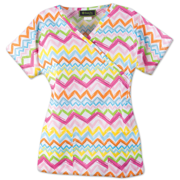 146-CHEV - Ladies Mock Wrap Top - Chevron