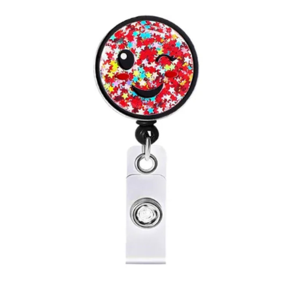 BR-GEMS - Retractable Badge Reel - GLITTER EMOJI SHAKER