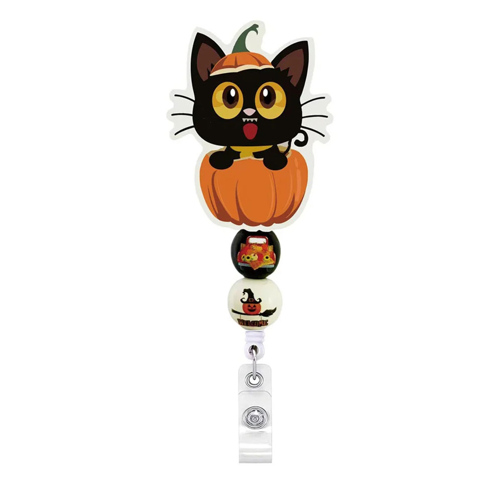 BR-KPMK - ID Badge Holder - KITTY IN PUMPKIN