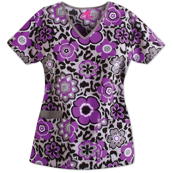 9200-1189C - Contrast V-Neck 2 Pocket Scrub Top - Concrete Jungle