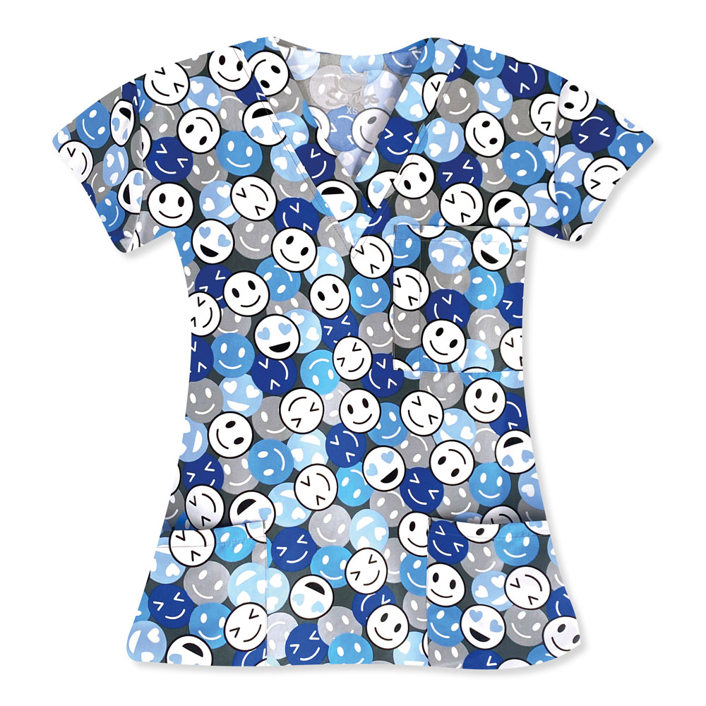 9904-3388M - Ladies 3 Pocket V-Neck Top - BLUE EMOJI