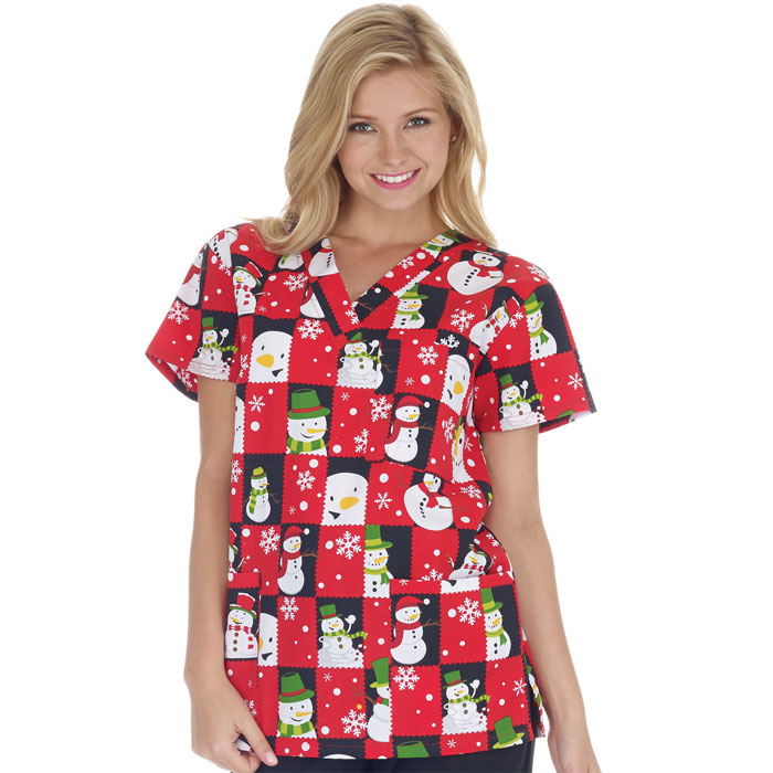 9904-1289 - Ladies 3 Pocket V-Neck Scrub Top - Snow Peaking