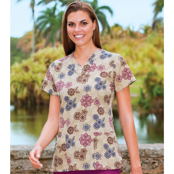 Jockey - 2206-511 - Ladies Soft V-Neck Top - Outline Floral - Flowers