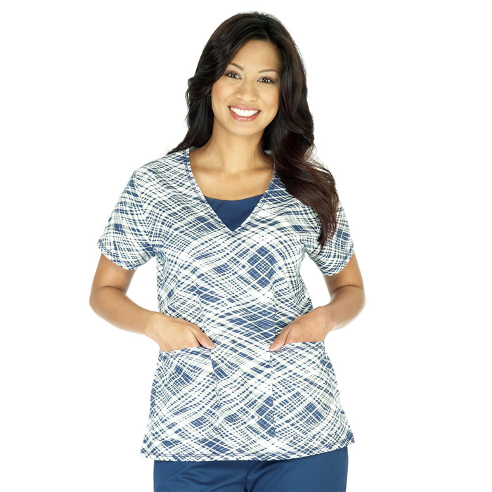 Ws Gear - 5827-3533 - Contrast Coverstitch V-Neck - Mad Plaid - White Swan - Fashion