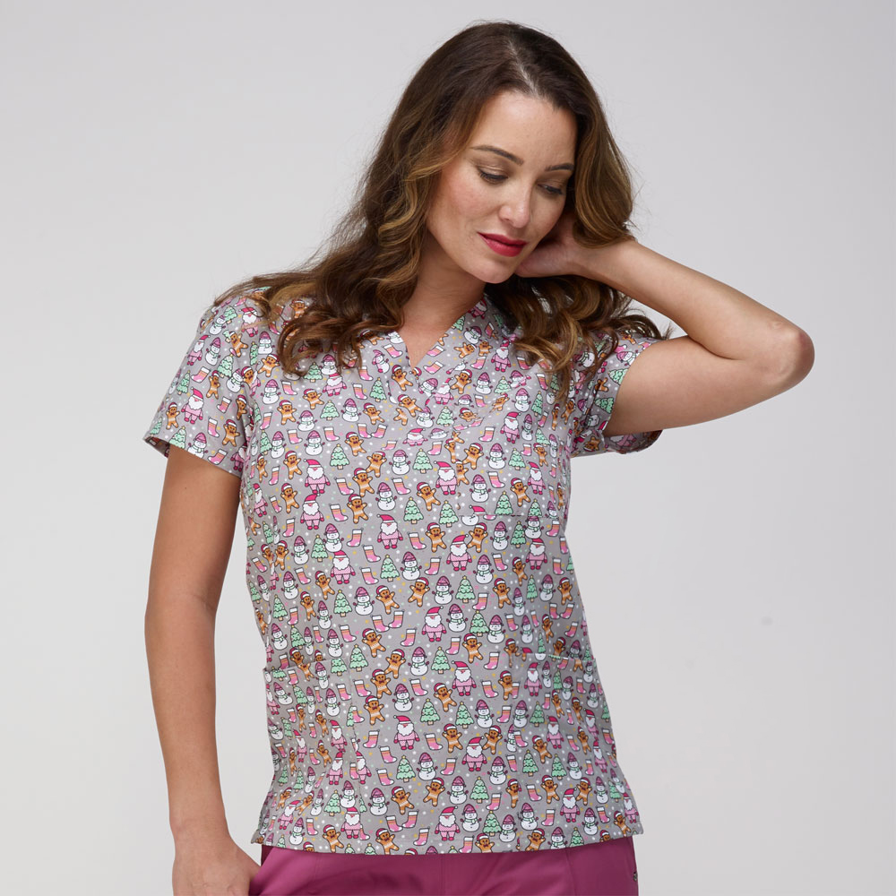 9904-3391M-Ladies-3-Pocket-V-Neck-Scrub-Top-SNOWFRIENDS