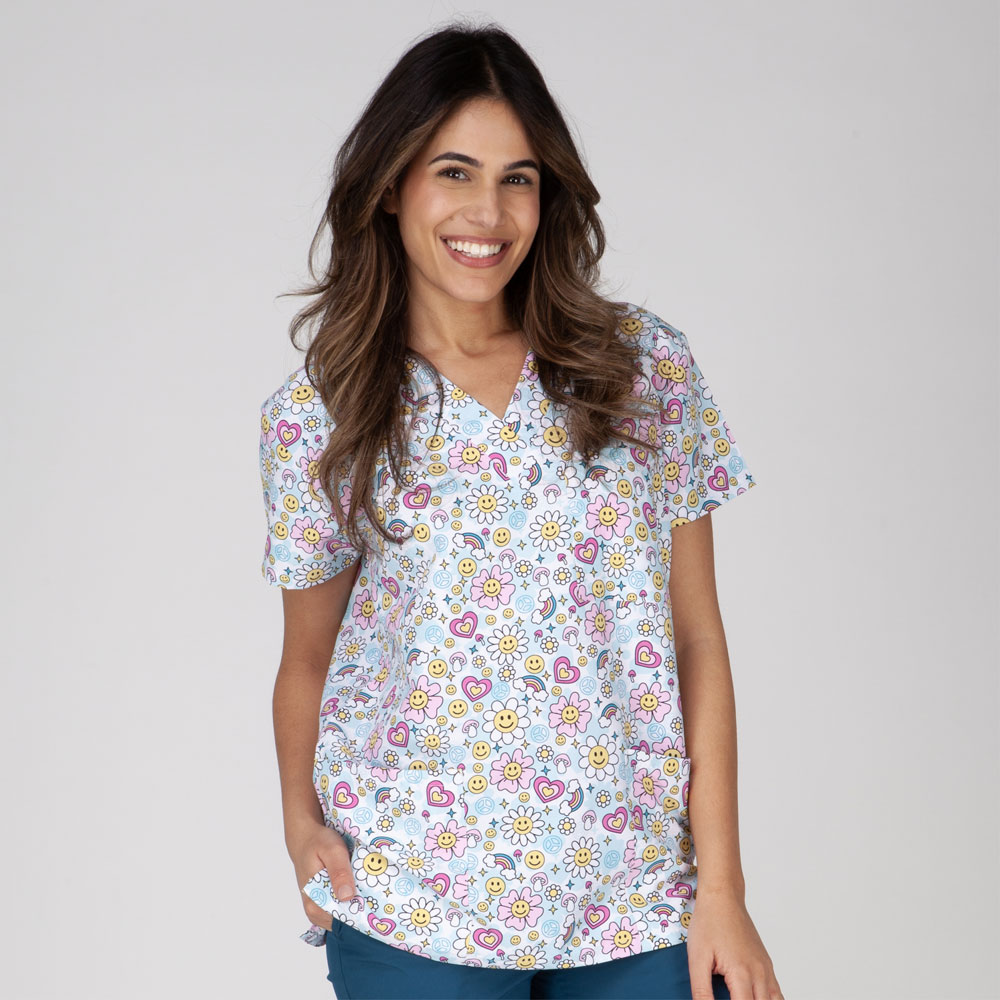 9904-3489M-Ladies-3-Pocket-V-Neck-Top-PEACEFUL-PETALS