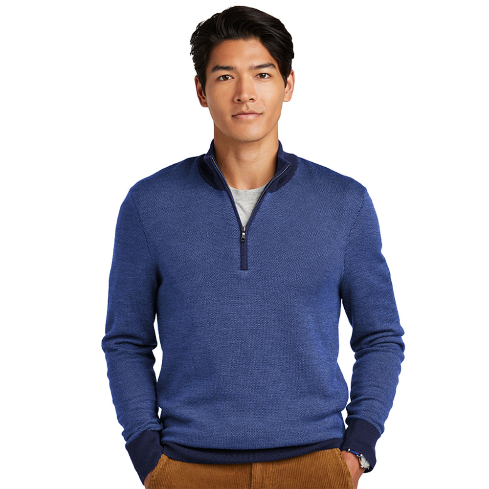 Brooks Brothers - BB18412 - Mens Washable Merino Birdseye Quater Zip Sweater